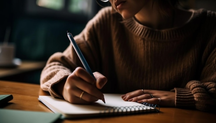 Free Photo young woman studying at desk with creativity generated by ai