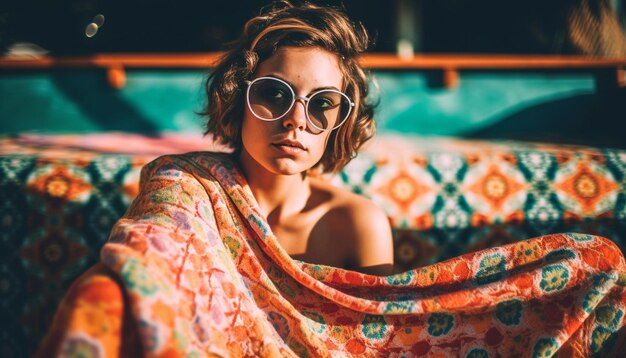 young woman in sunglasses exudes confidence outdoors generated by ai