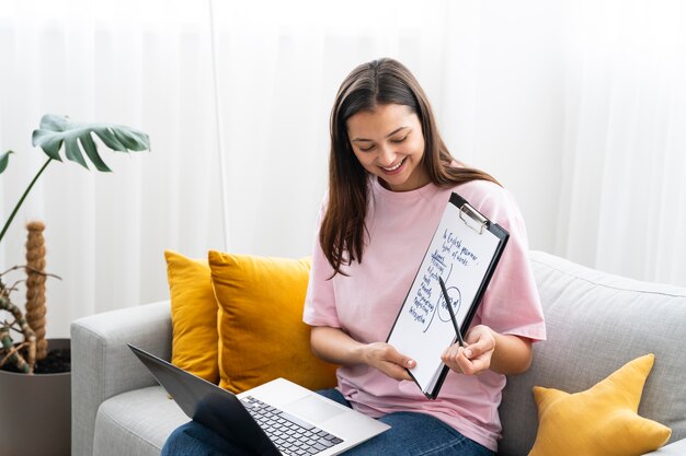 Young woman teaching english lessons