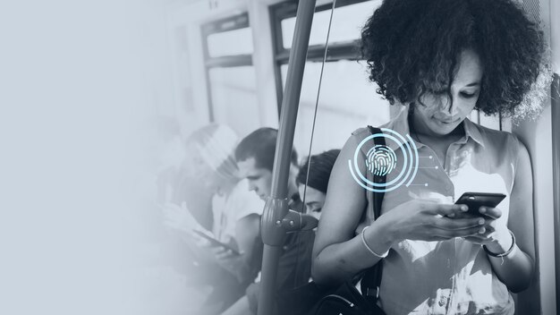 young woman texting in a subway