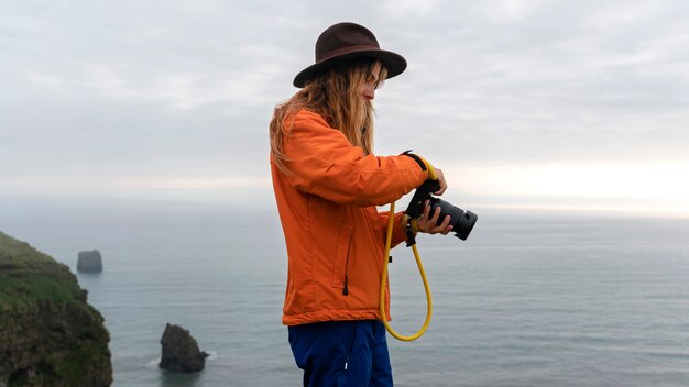 Young woman traveling in country side