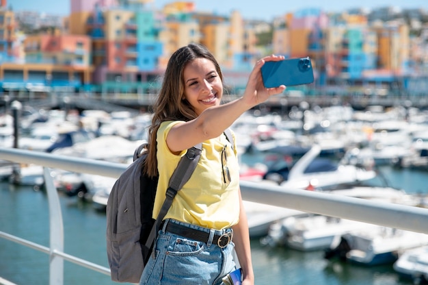 Young woman traveling without covid