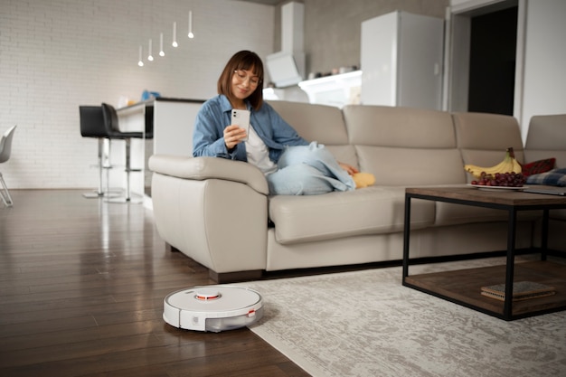 young woman using home technology