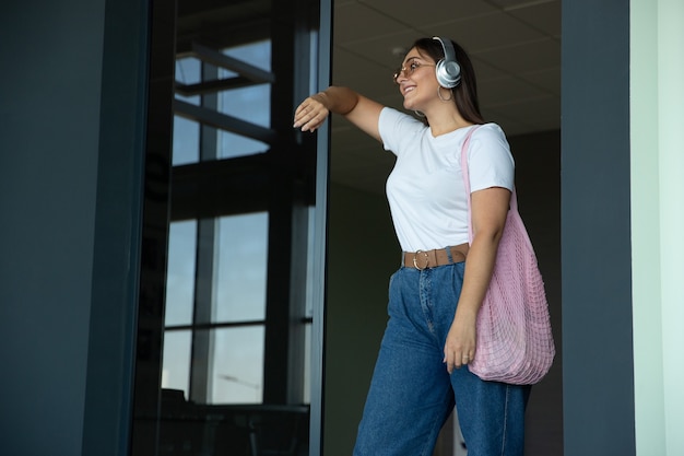 Young woman waiting for departure in airport