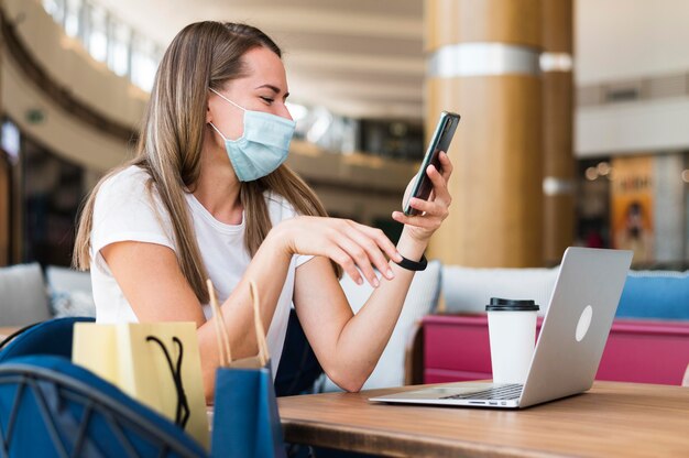 Young woman wearing face mask