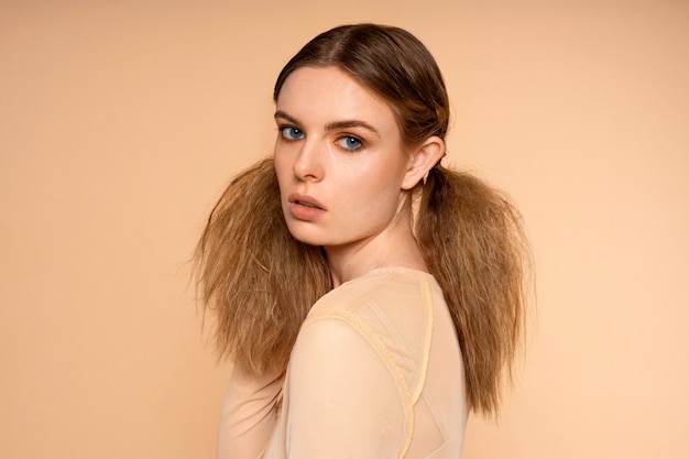 Young woman wearing a trendy hairstyle