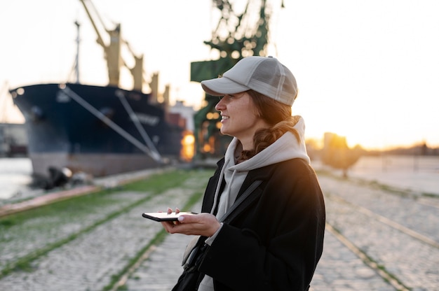 Young woman wearing trucker hat