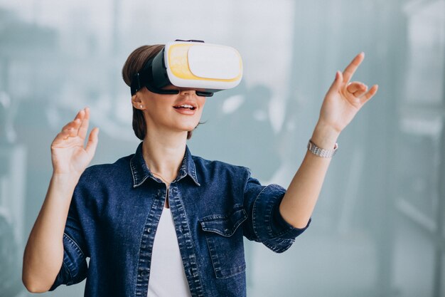 Young woman wearing vr glasses