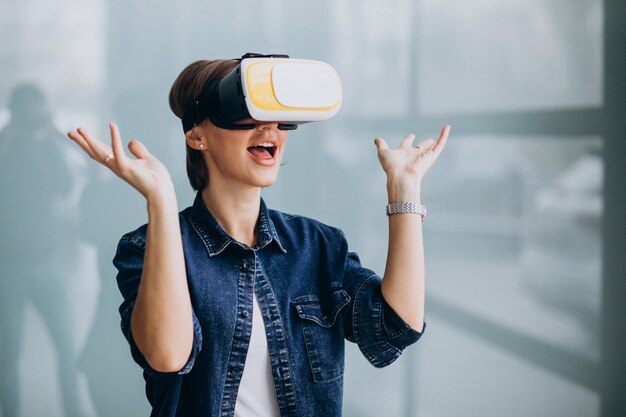 Young woman wearing vr glasses