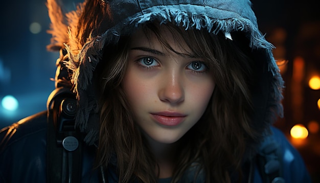 Young woman in winter fashion looking at camera smiling generated by artificial intelligence