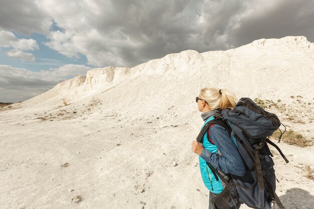 Young woman with backpack outdoor