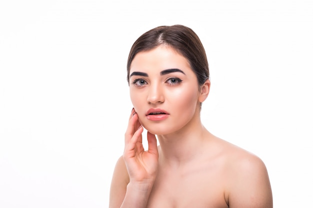 Young woman with beautiful makeup isolated. Youth and skin care concept