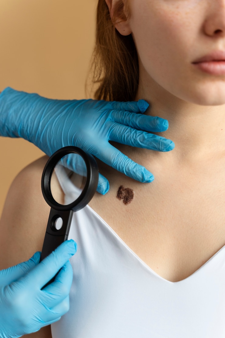 Free Photo young woman with big mole front view