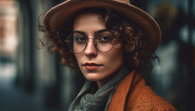 Young woman with brown hair exudes confidence generated by AI