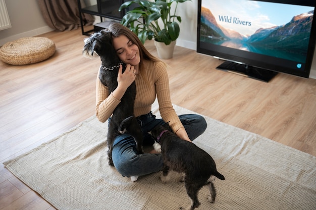 Young woman with her pets