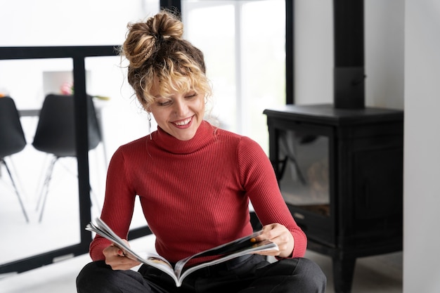 Young woman with messy bun hair style