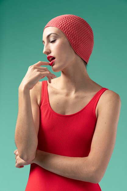 Young woman with red swimsuit