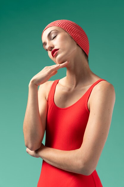 Young woman with red swimsuit