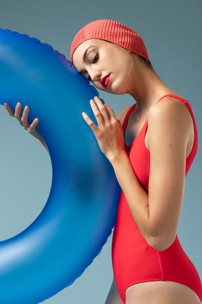 Young woman with red swimsuit