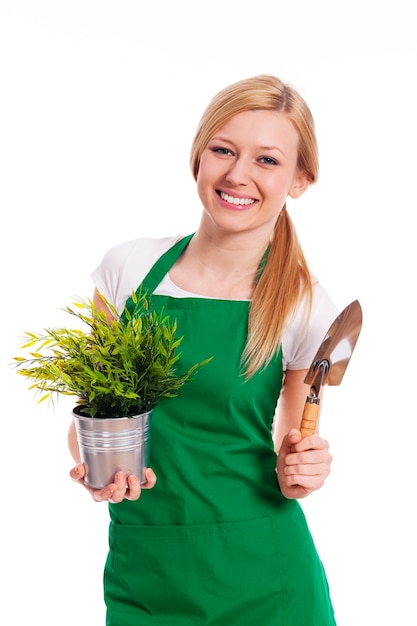 Young woman with their garden crops