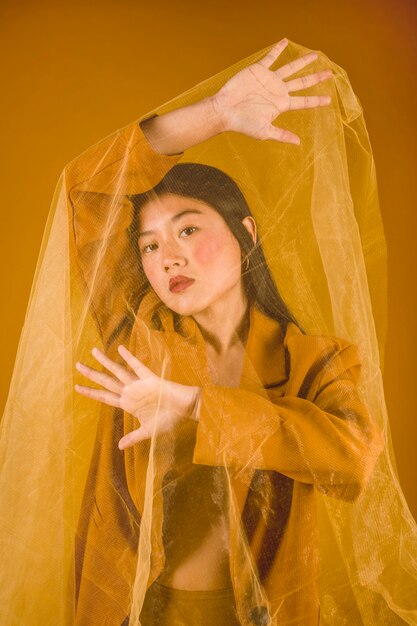 Young woman with yellow background