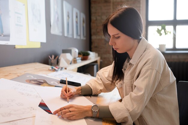 Young woman working in an animation studio