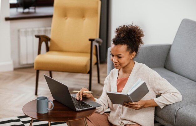 Young woman working from home