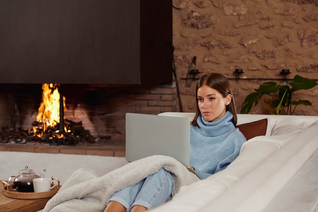 Young woman working from home