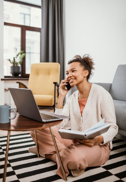 Young woman working from a modern place