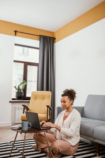 Young woman working from a modern place