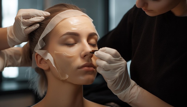 Young women applying facial mask for pampering generated by AI