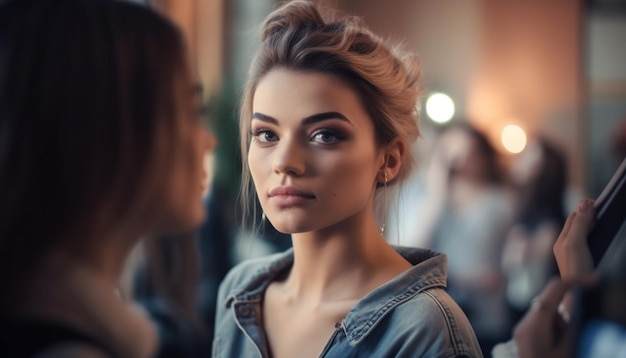 Free photo young women in casual clothing smiling indoors generated by ai