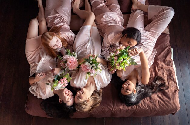 Young women enjoying bachelorette party