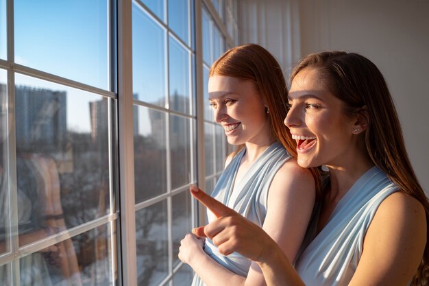 Young women enjoying bachelorette party