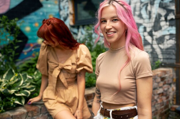 Young women having fun in summertime