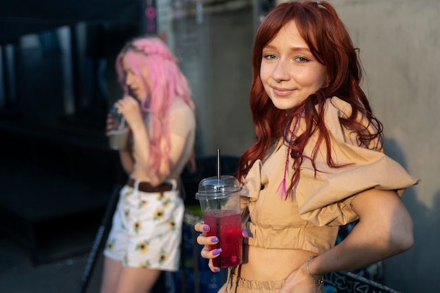 Young women having fun in summertime