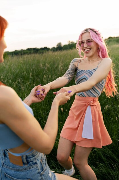 Young women having fun in summertime