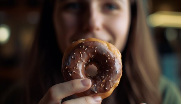 Free photo young women indulging in gourmet sweet refreshment generated by ai