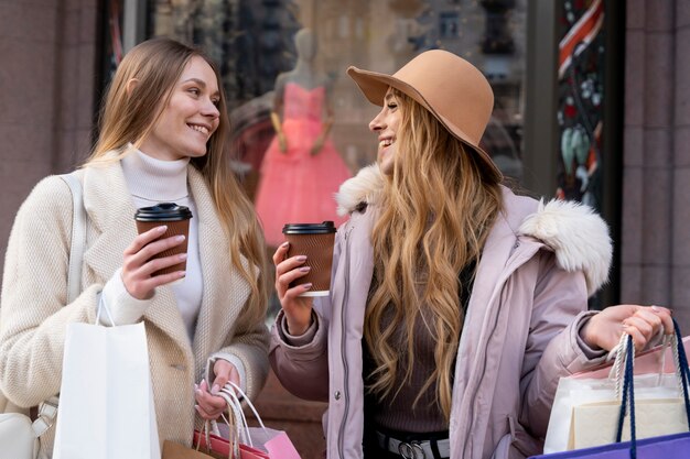 Young women shopping in the city