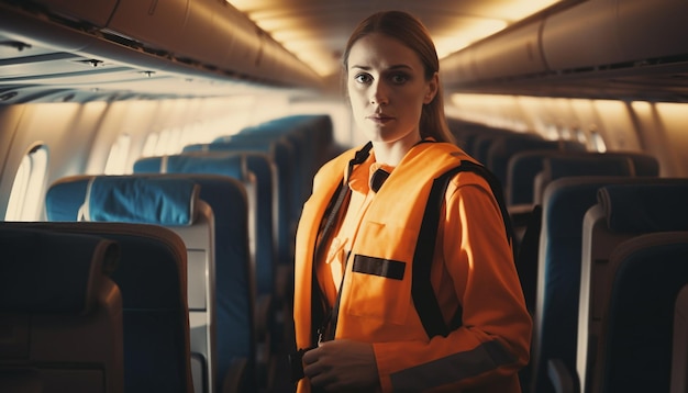 Young women smiling flying in commercial airplane generated by AI