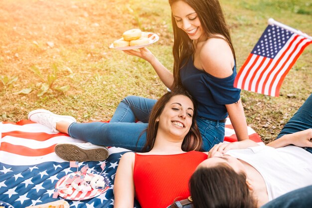 Young women spending time in park