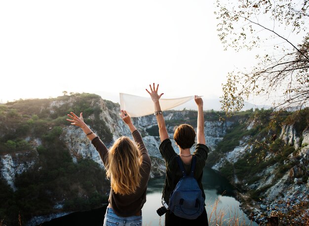 Young Women Travel Together Concept