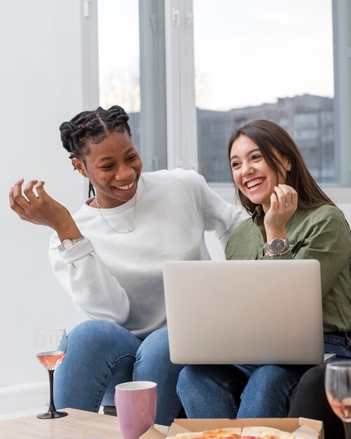 Young womens laughing