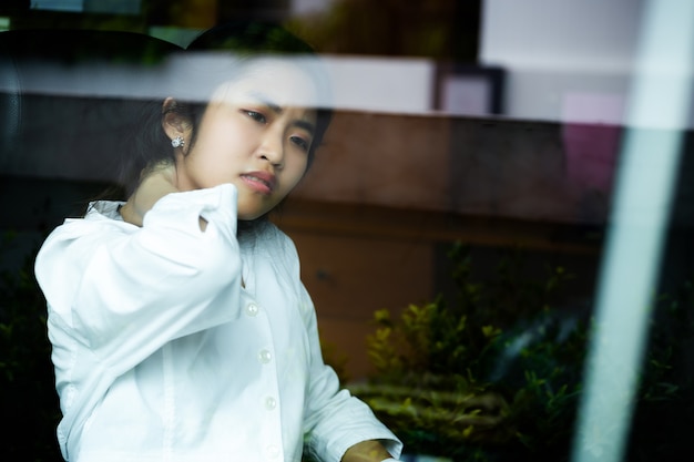 Free photo young working woman tired to work