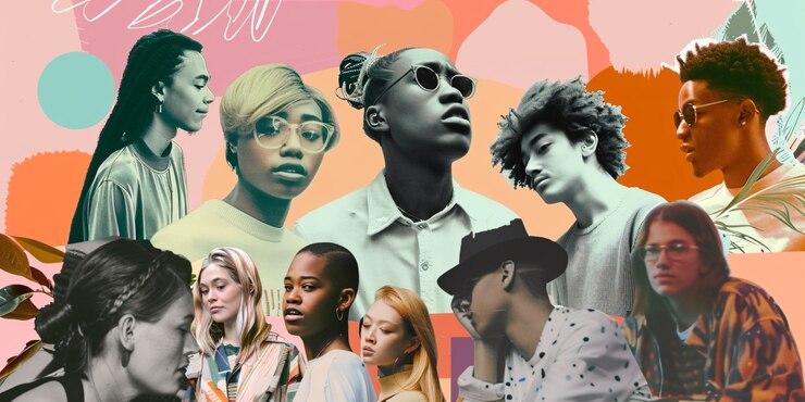 Free Photo youth group with pop-inspired background