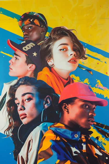Youth group with pop-inspired background