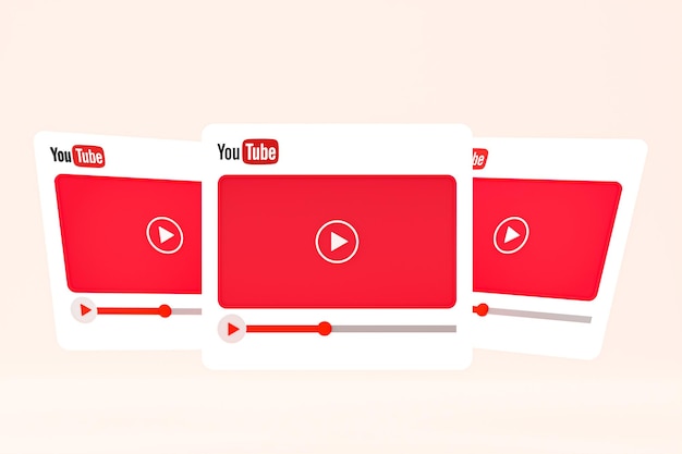Логотип youtube и 3d-дизайн видеоплеера или интерфейс видеоплеера Premium Фотографии