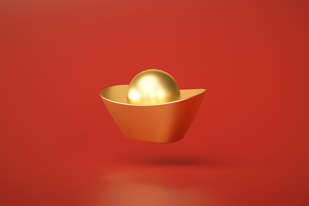 Foto gratuita yuan bao oro cinese moneta d'oro ricca di lusso o denaro cinese tradizionale su sfondo rosso rendering 3d