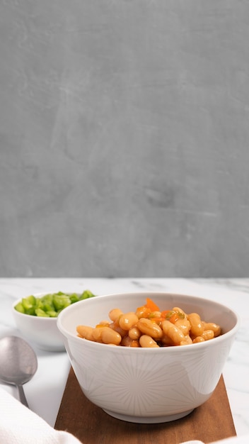 Yummy beans in bowl front view