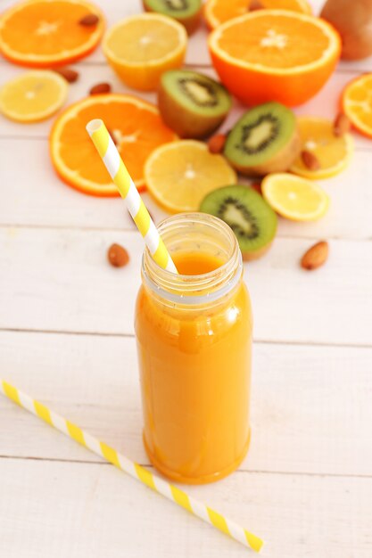 Yummy fruit juice made of orange and kiwi